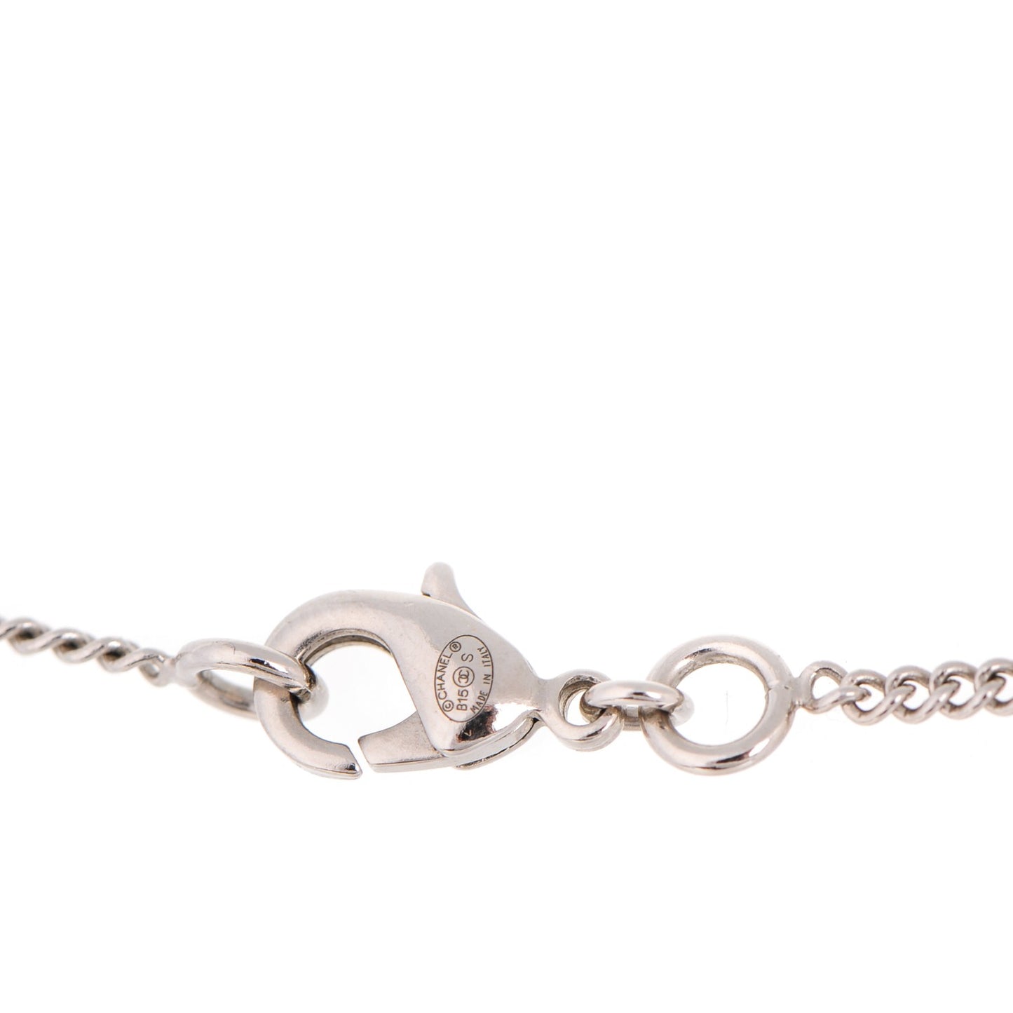 Baguette Crystal Pearl CC Necklace Silver