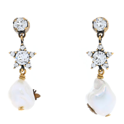 Christian Dior Crystal Pearl Star Bee Earrings Aged Gold 1 of 5