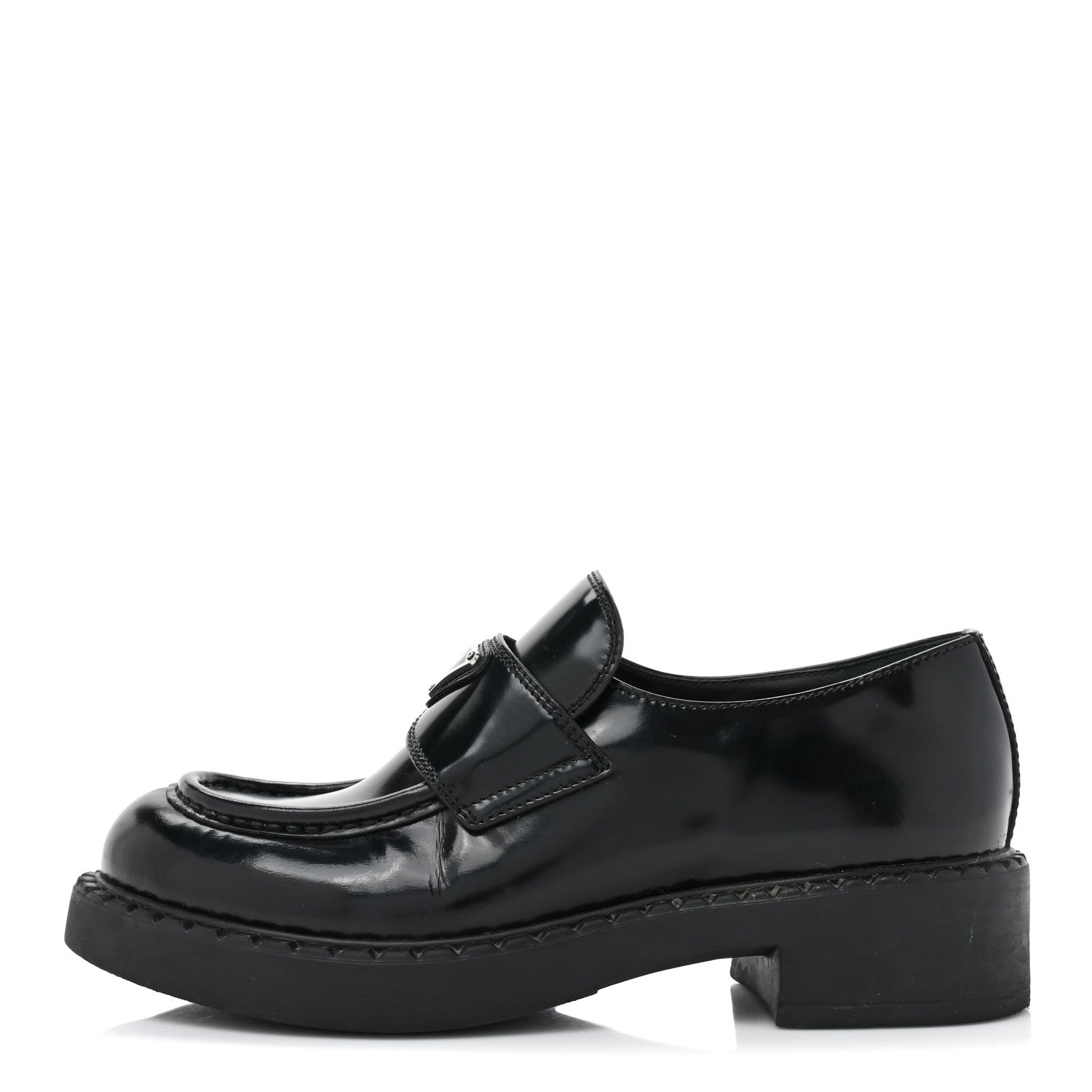 Prada Spazzolato Metal Triangle Logo 50mm Loafers 37.5 Black 1 of 14