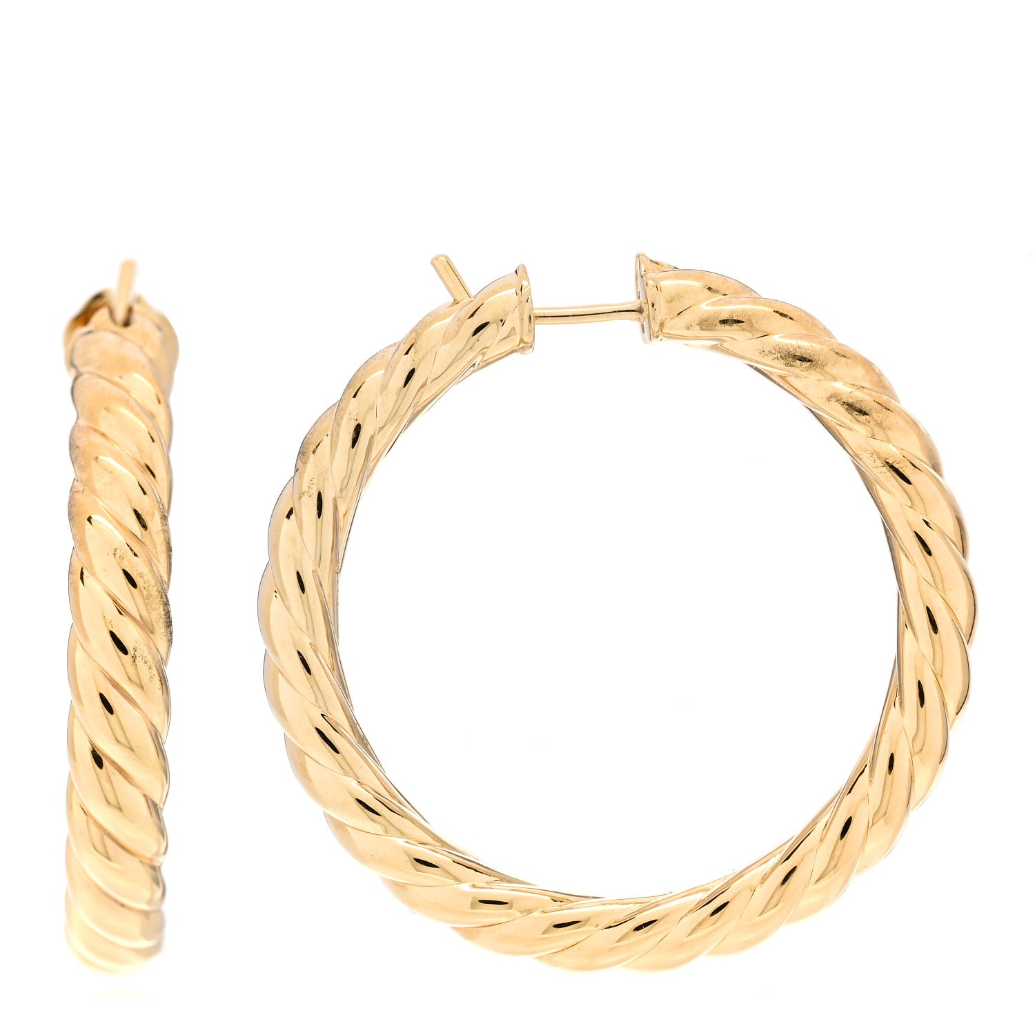 David Yurman 18K Yellow Gold 38mm Sculpted Cable Hoop Earrings 1 of 4