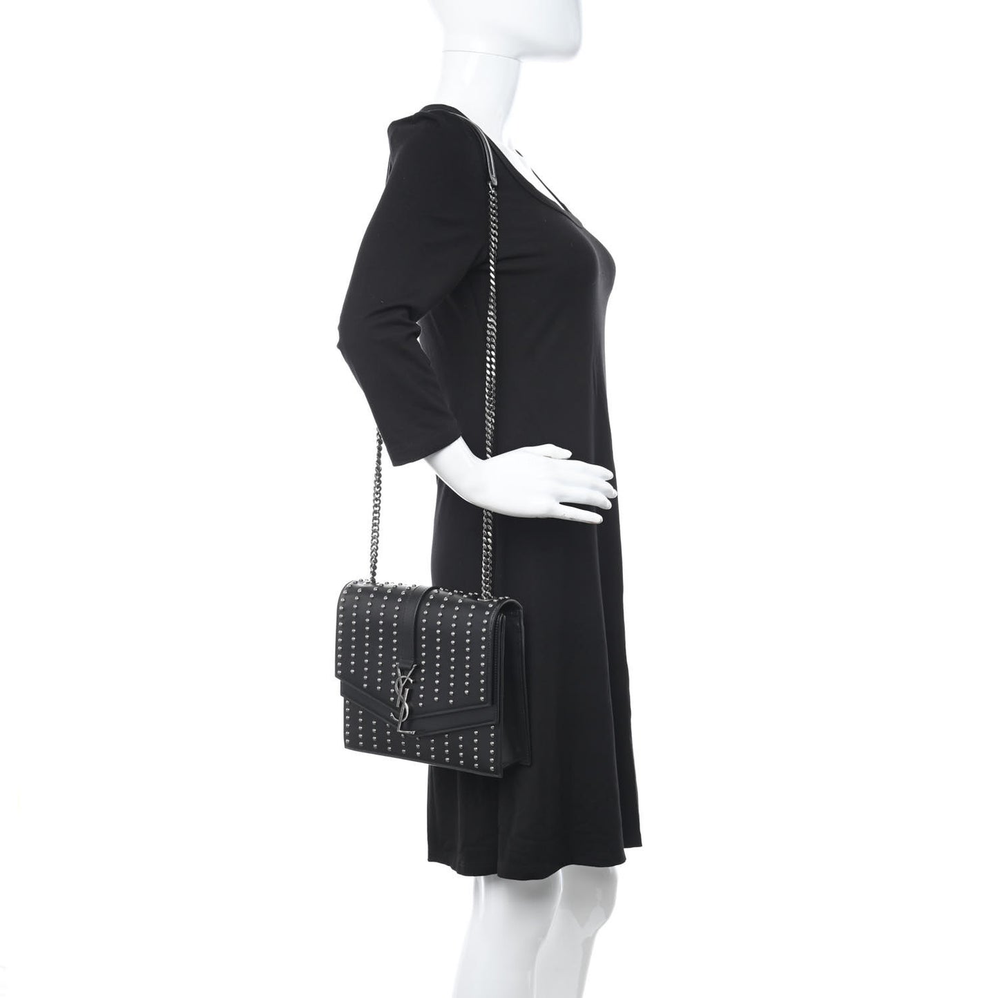 Calfskin Studded Monogram Medium Sulpice Shoulder Bag Black