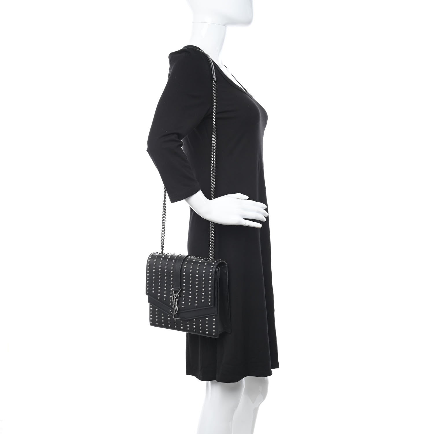 Saint Laurent Calfskin Studded Monogram Medium Sulpice Shoulder Bag Black 2 of 12