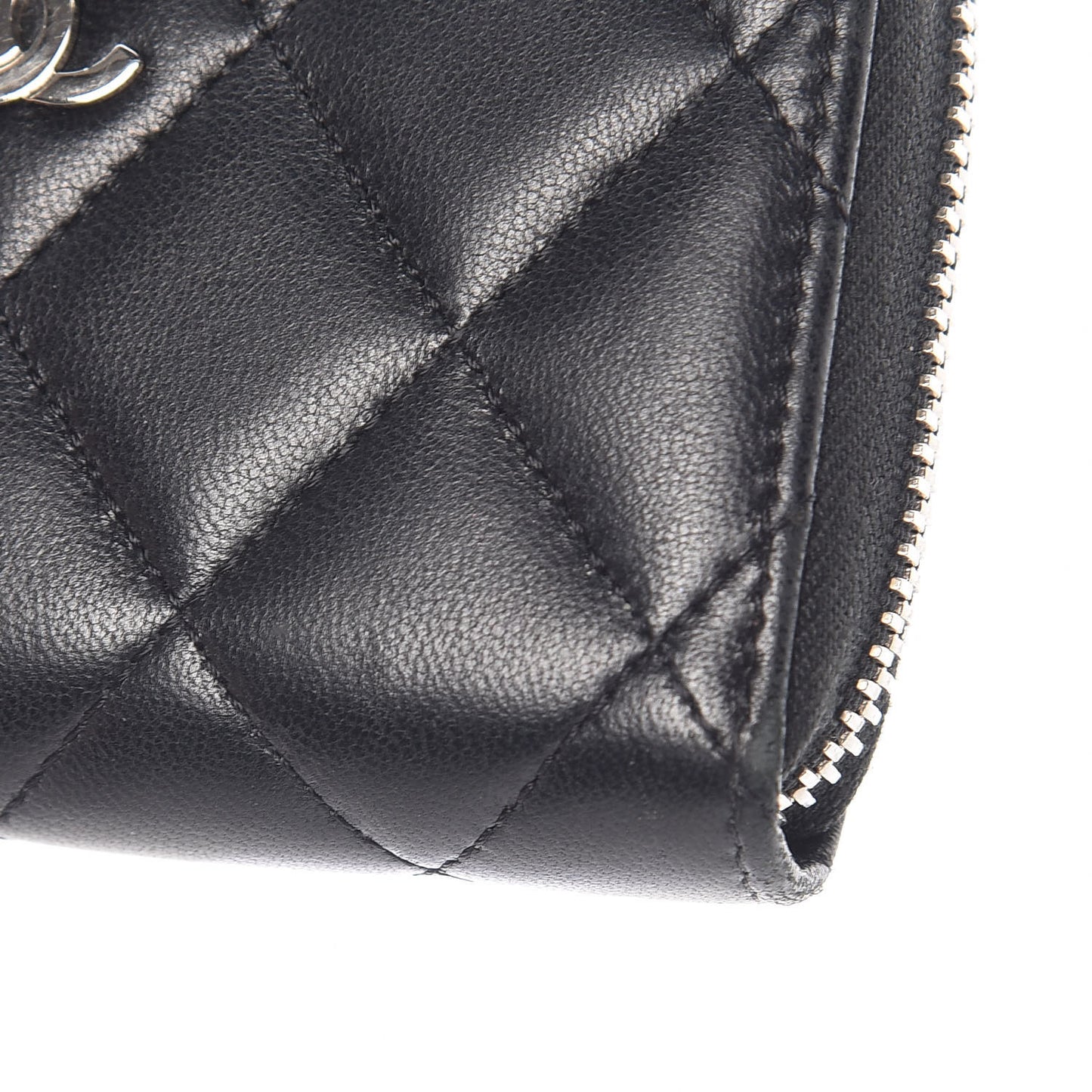 Lambskin Quilted Zip Coin Purse Black
