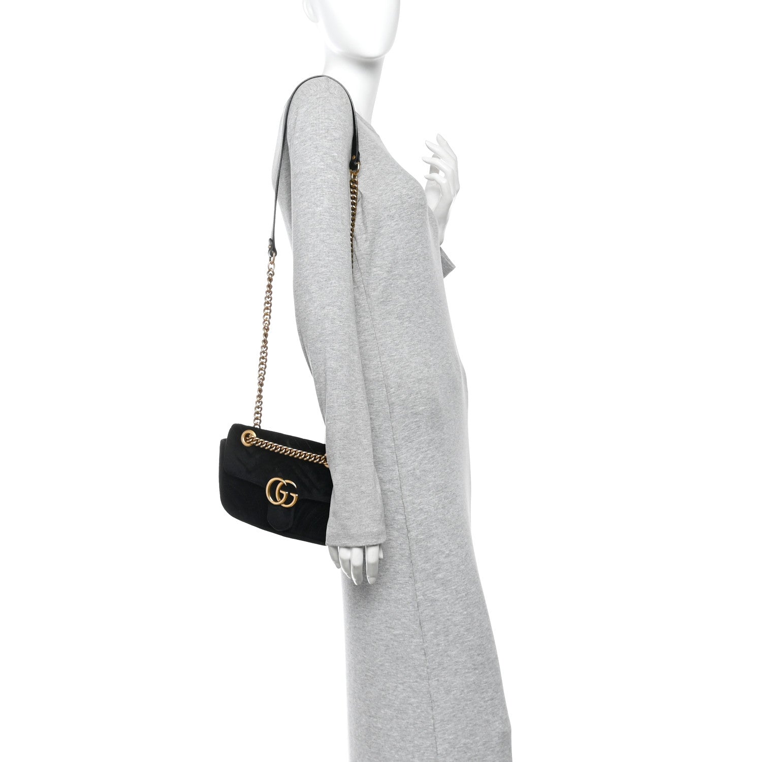 Gucci Velvet Matelasse Mini GG Marmont Shoulder Bag Black 2 of 14