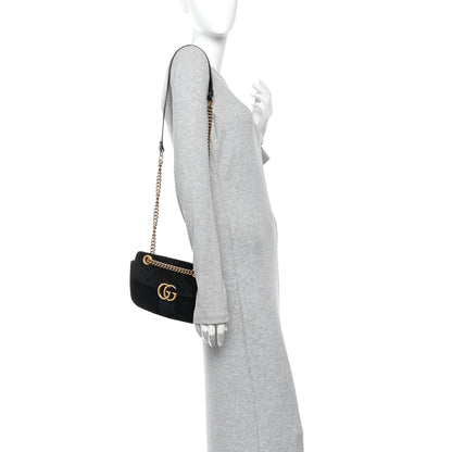Gucci Velvet Matelasse Mini GG Marmont Shoulder Bag Black 2 of 14