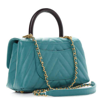 Chanel Caviar Lizard Embossed Chevron Quilted Mini Coco Handle Flap Green 3 of 9