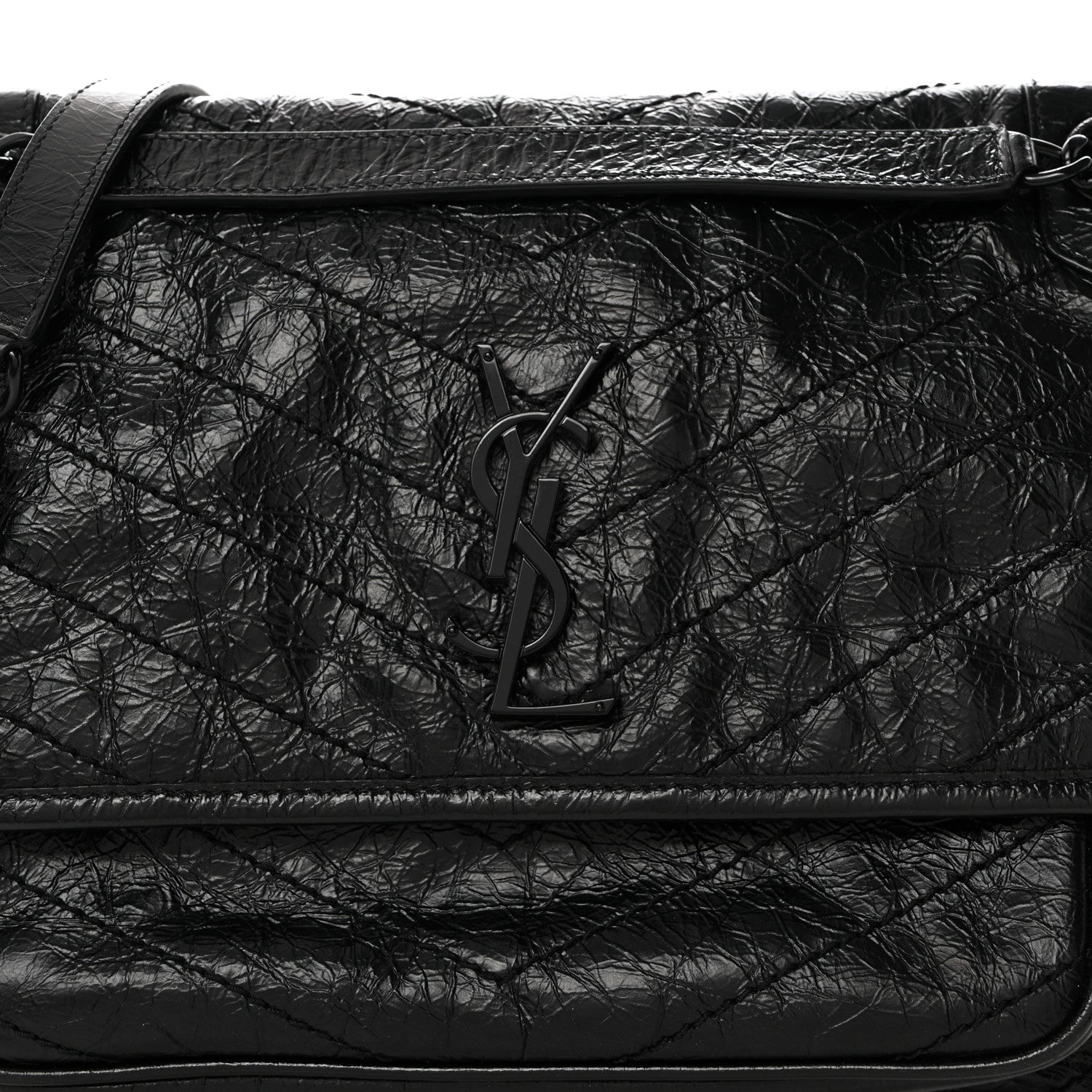Saint Laurent Crinkled Calfskin Matelasse Monogram Medium Niki Chain Satchel Black 8 of 10