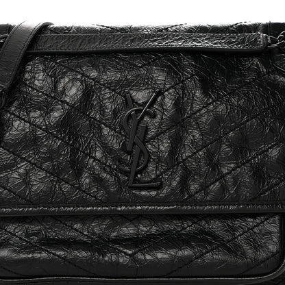 Saint Laurent Crinkled Calfskin Matelasse Monogram Medium Niki Chain Satchel Black 8 of 10