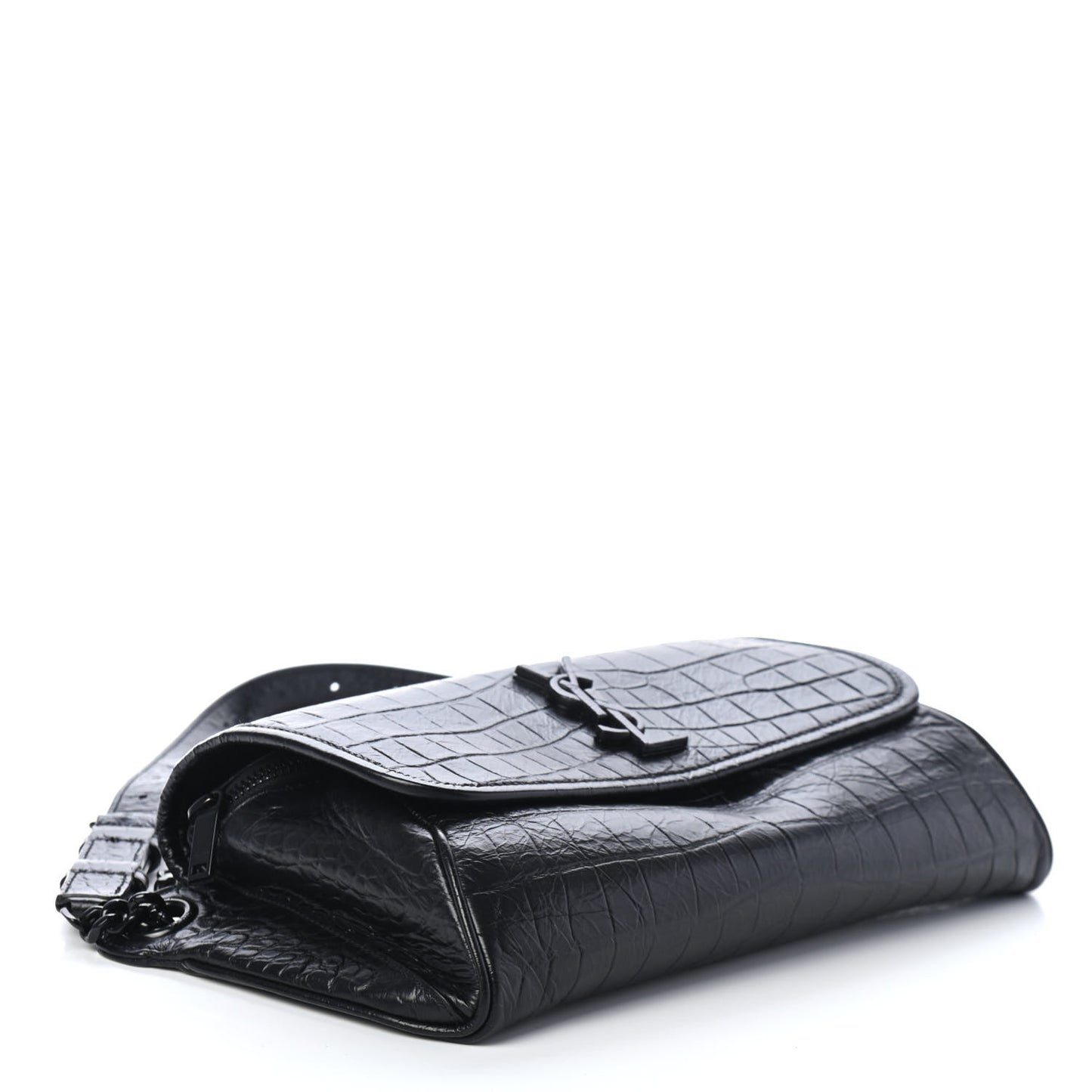 Crocodile Embossed Calfskin Matelasse Monogram Baby Niki Shoulder Belt Bag Black