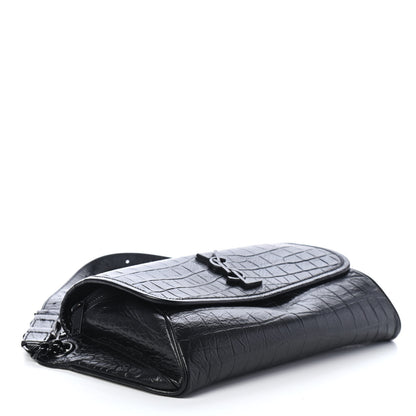 Saint Laurent Crocodile Embossed Calfskin Matelasse Monogram Baby Niki Shoulder Belt Bag Black 3 of 4