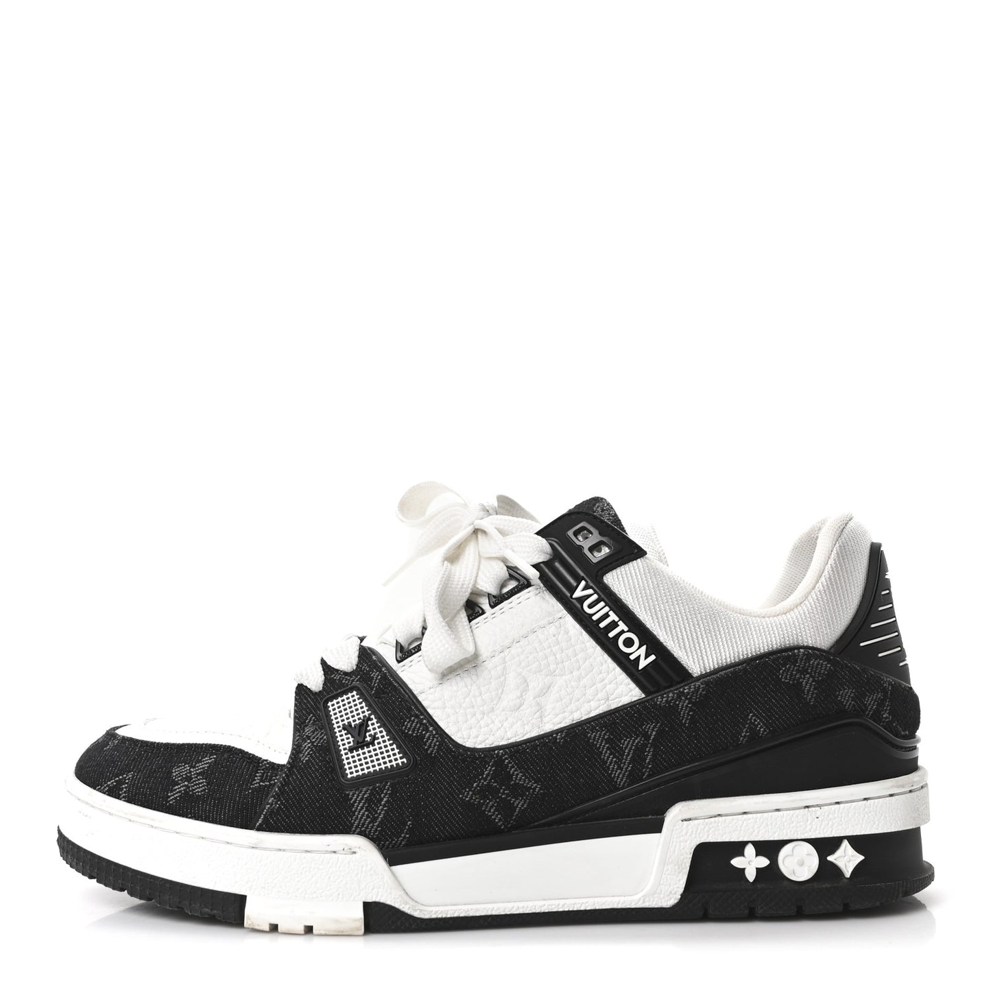 Calfskin Embossed Monogram Denim Womens LV Trainer Sneakers 37 Black