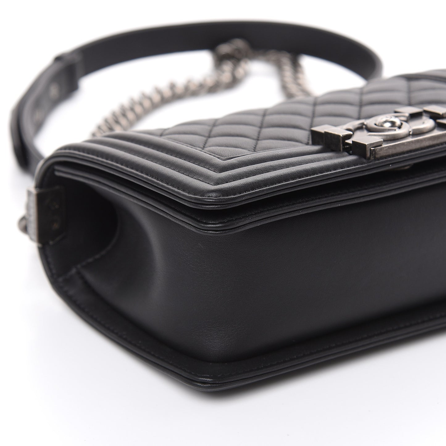 Calfskin Quilted Small Boy Flap Black