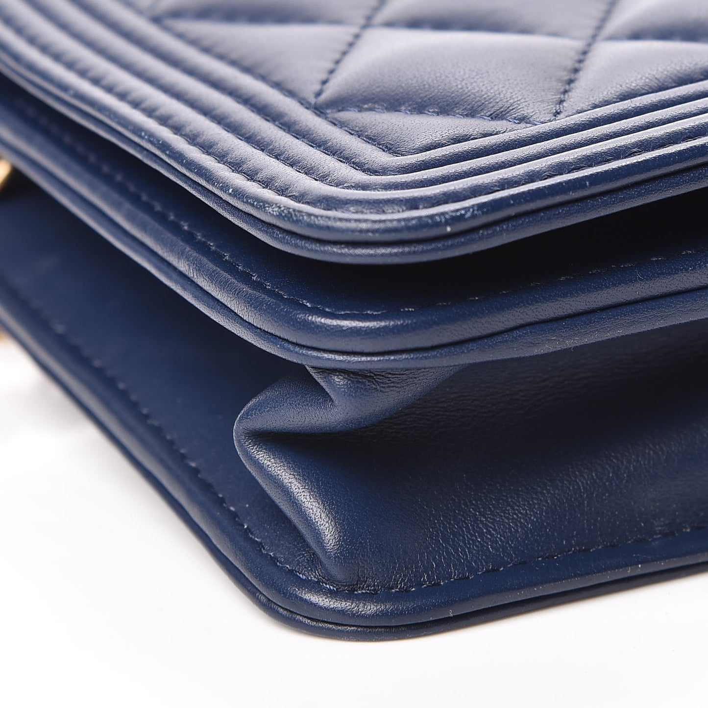 Lambskin Quilted Boy Wallet On Chain WOC Navy Blue