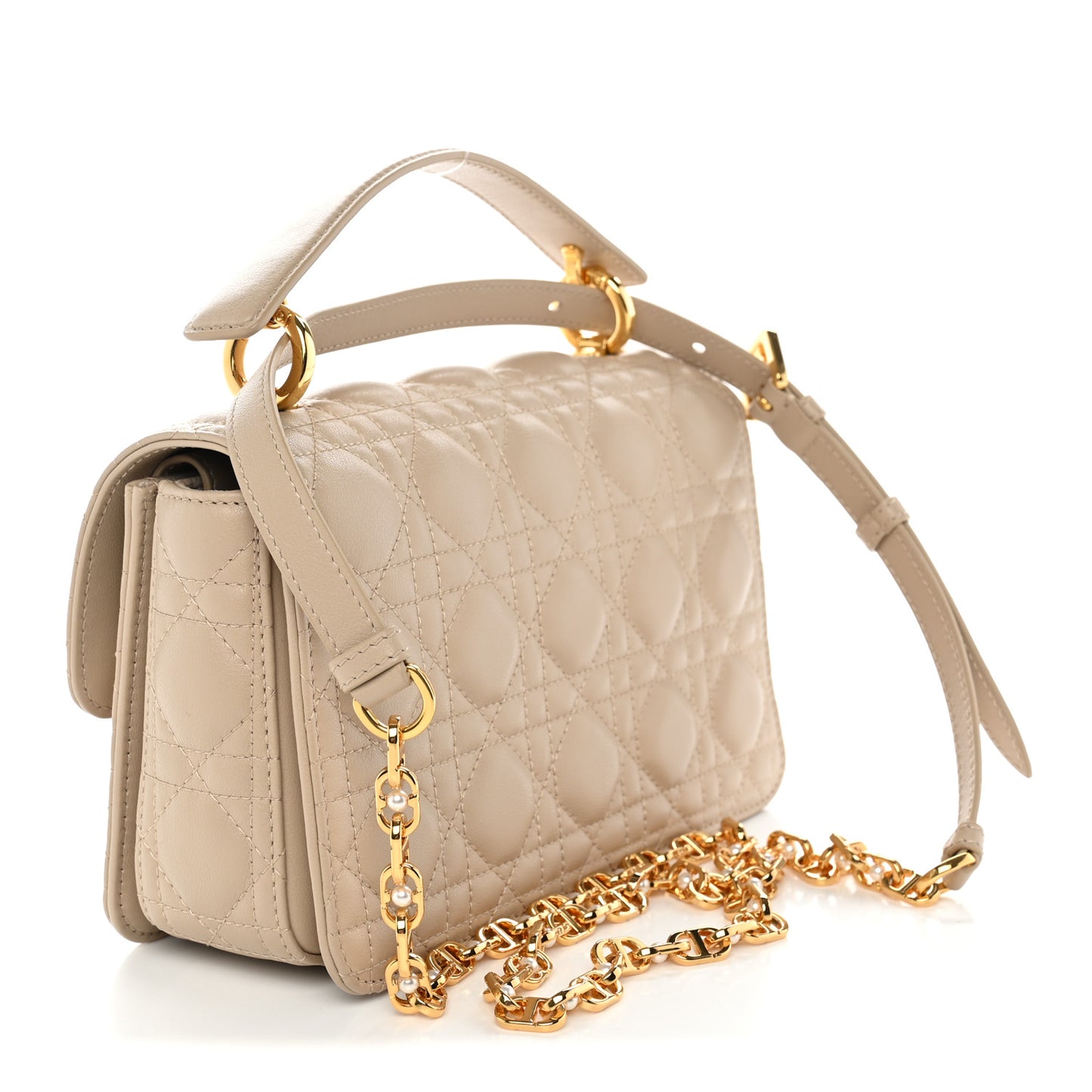 Calfskin Cannage Small Jolie Top Handle Bag Powder Beige