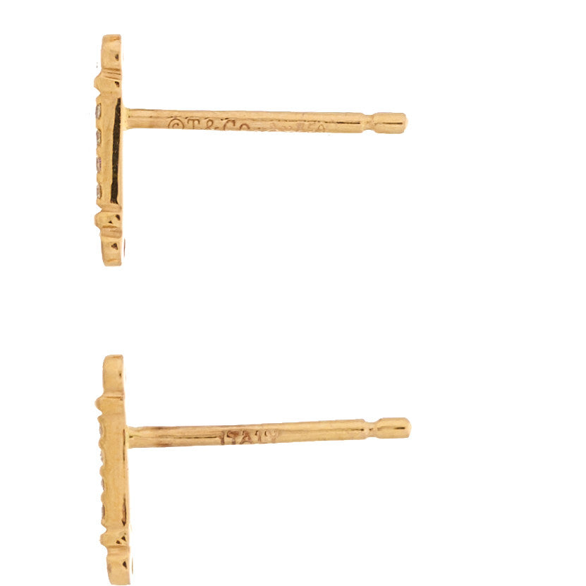 Tiffany 18K Rose Gold Diamond Fleur de Lis Key Bar Earrings 3 of 4