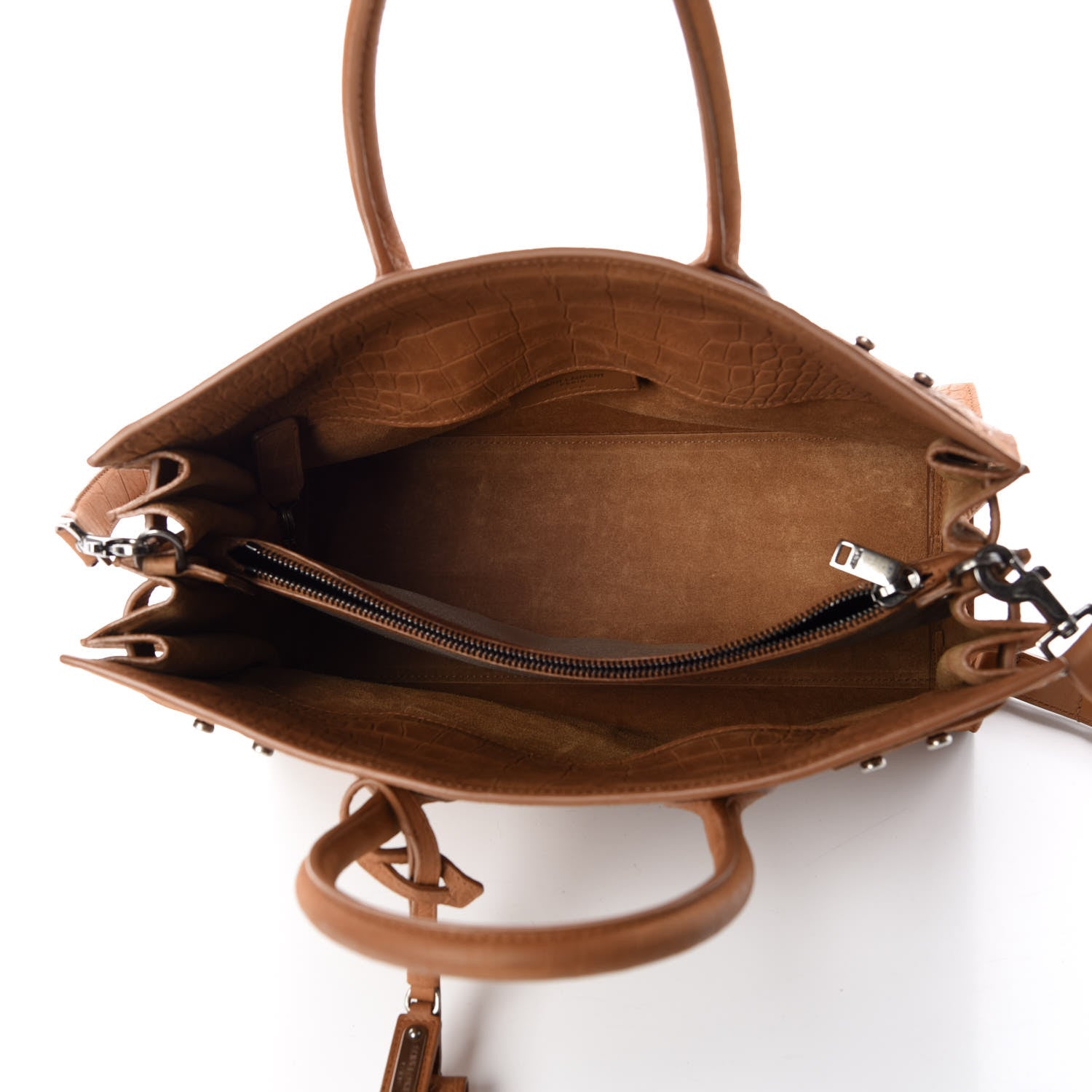 Saint Laurent Crocodile Embossed Suede Small Supple Sac de Jour Tan 8 of 14