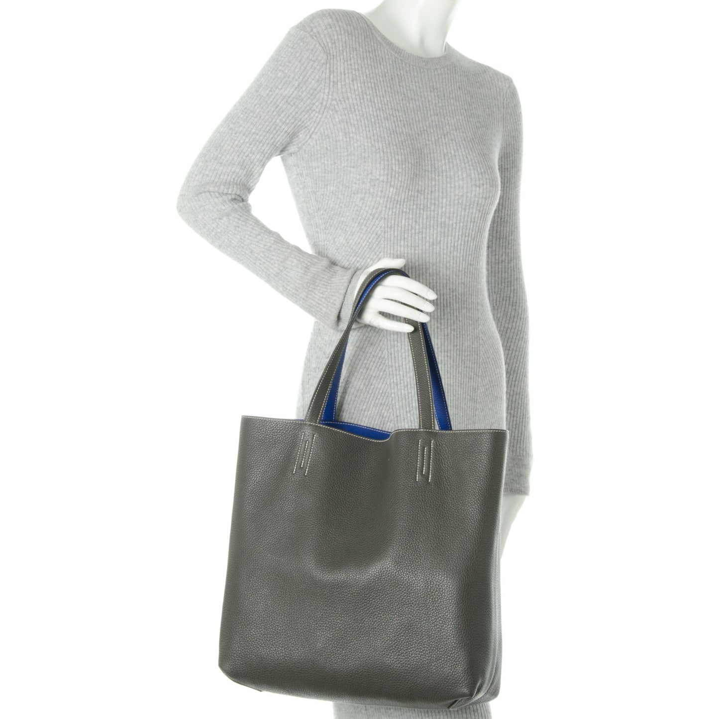 Taurillon Clemence Double Sens 45 Reversible Tote Bleu Electrique Graphite