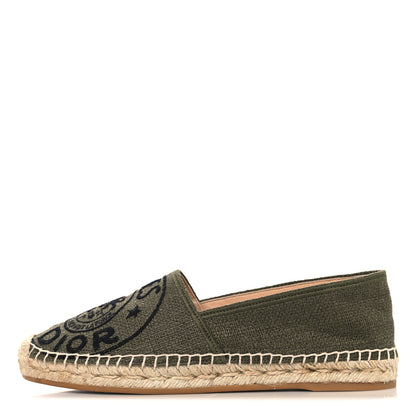 Christian Dior Canvas Embroidered Granville Union Motif Espadrille 38.5 Kaki 1 of 9