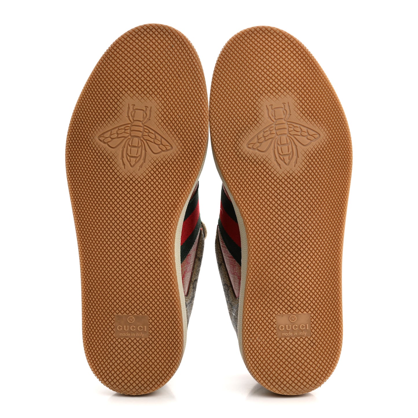 GG Supreme Monogram Harness Calfskin Web Womens Screener Sneakers 37.5 Beige Ebony Rosso Harness Brown