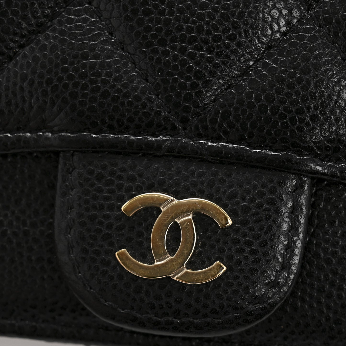 Caviar Quilted Flap Zip Card Holder Black