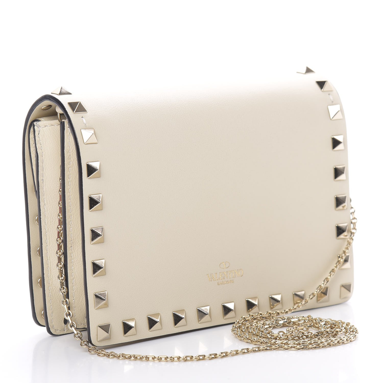 Valentino Garavani Vitello Rockstud Wallet on Chain Ivory 3 of 10