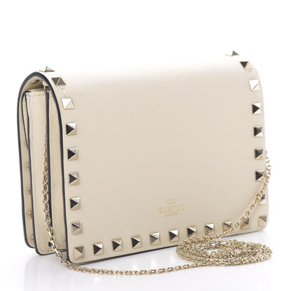 Valentino Garavani Vitello Rockstud Wallet on Chain Ivory 3 of 10