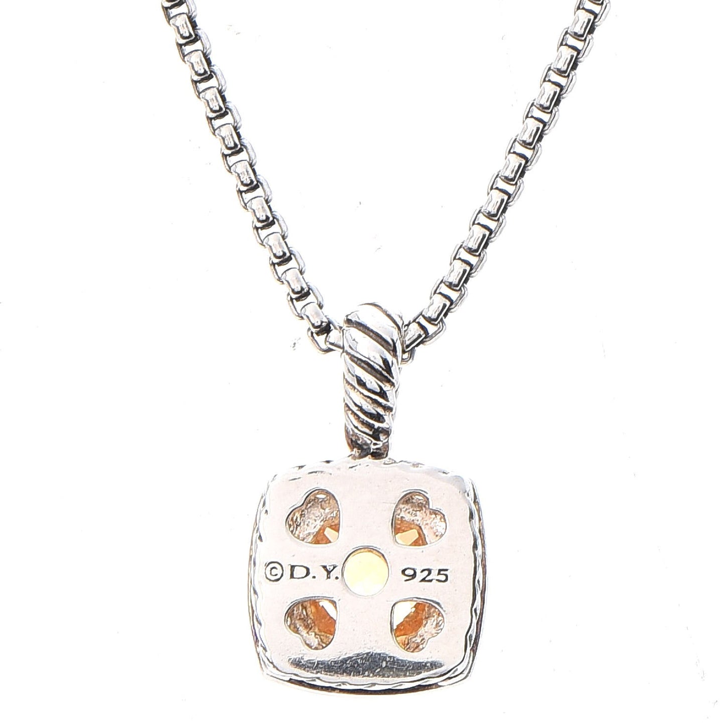 Sterling Silver Diamond Citrine 7mm Petite Albion Pendant Necklace