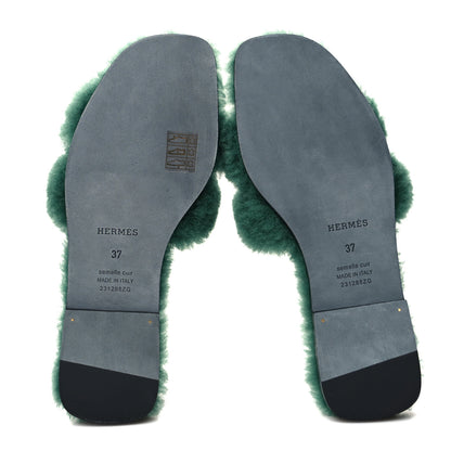 Hermes Woolskin Oran Sandals 37 Vert Anglais 5 of 8