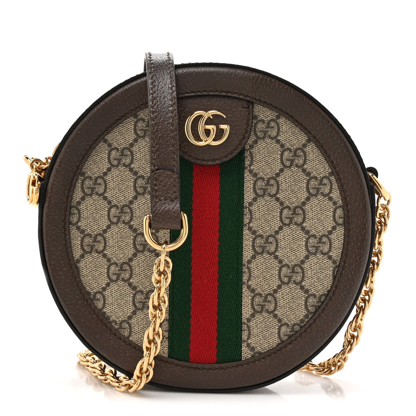 GG Supreme Monogram Web Mini Ophidia Round Shoulder Bag Brown