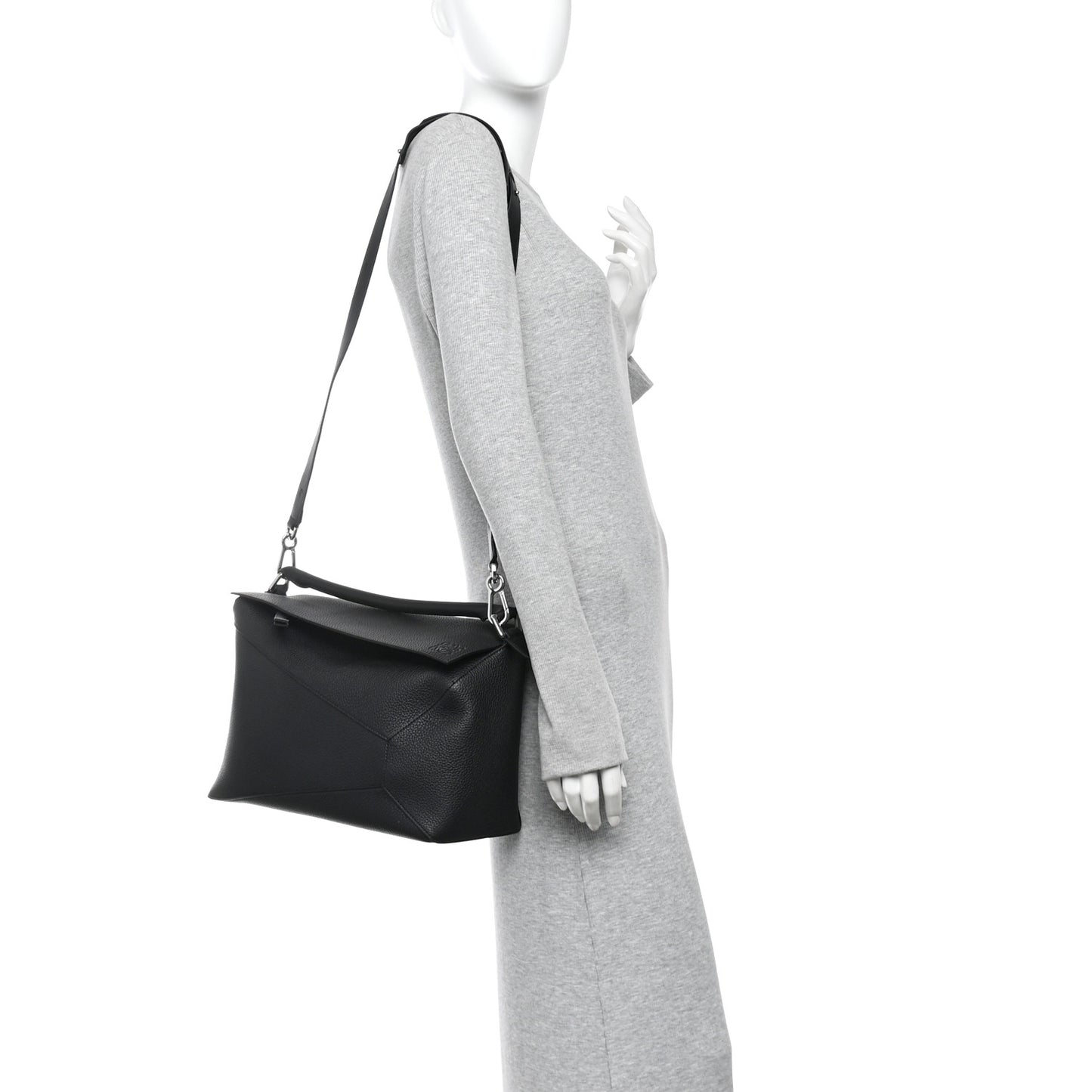 Grained Calfskin Large Puzzle Bag Black