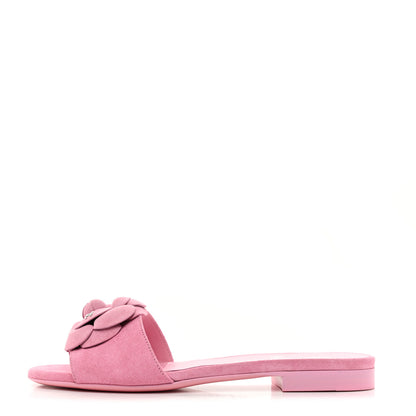 Chanel Suede Calfskin Camellia CC Slides 36 Pink 1 of 10