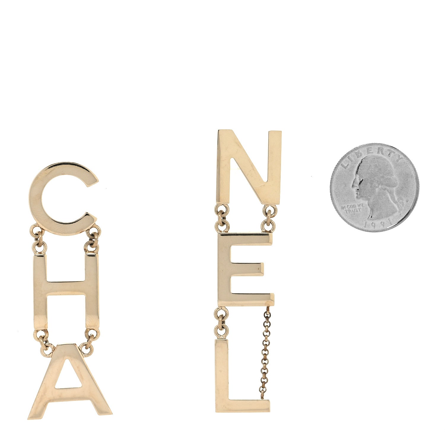 Chanel Metal Cha-Nel Logo Drop Earrings Gold 2 of 4