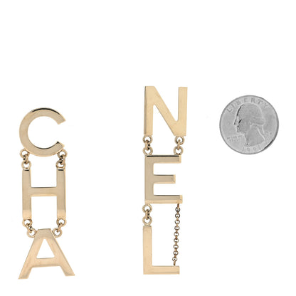 Chanel Metal Cha-Nel Logo Drop Earrings Gold 2 of 4