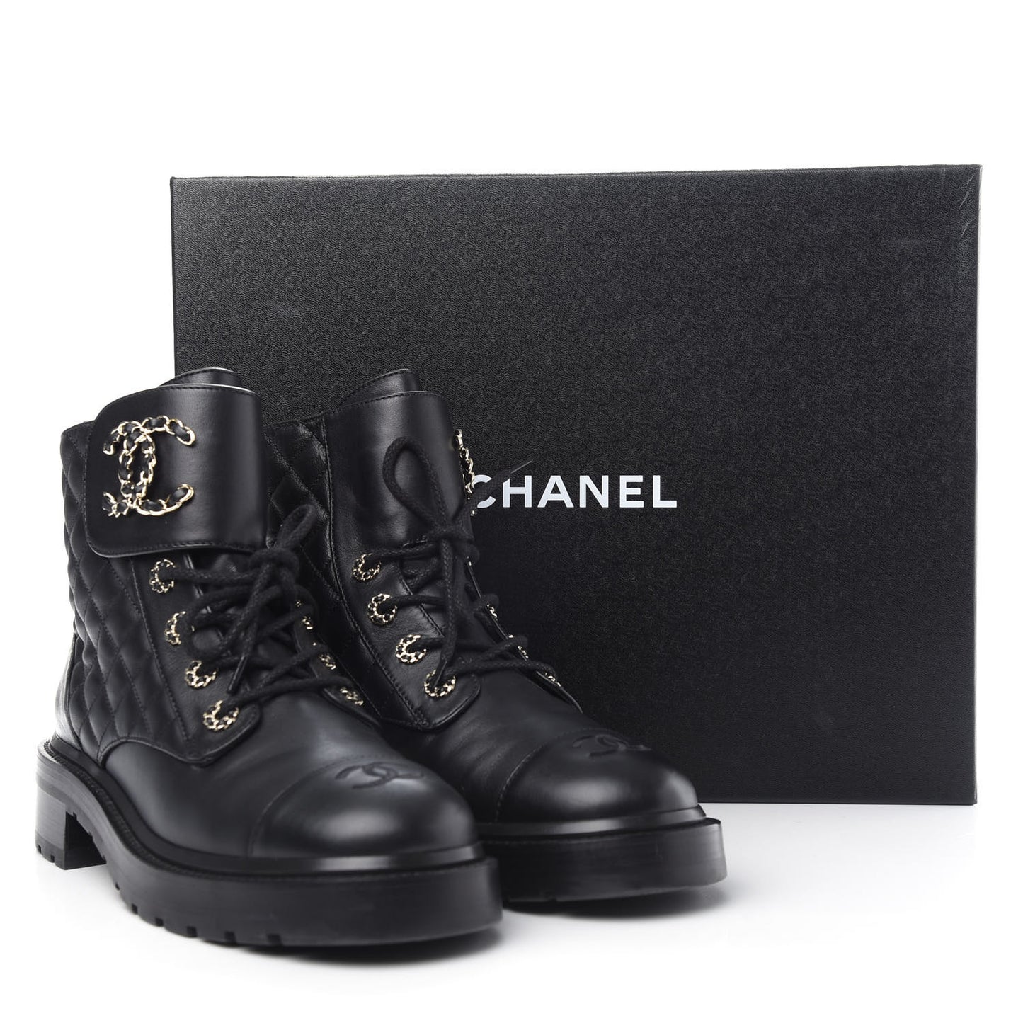 Lambskin Calfskin Quilted Lace Up Combat Boots 40 Black
