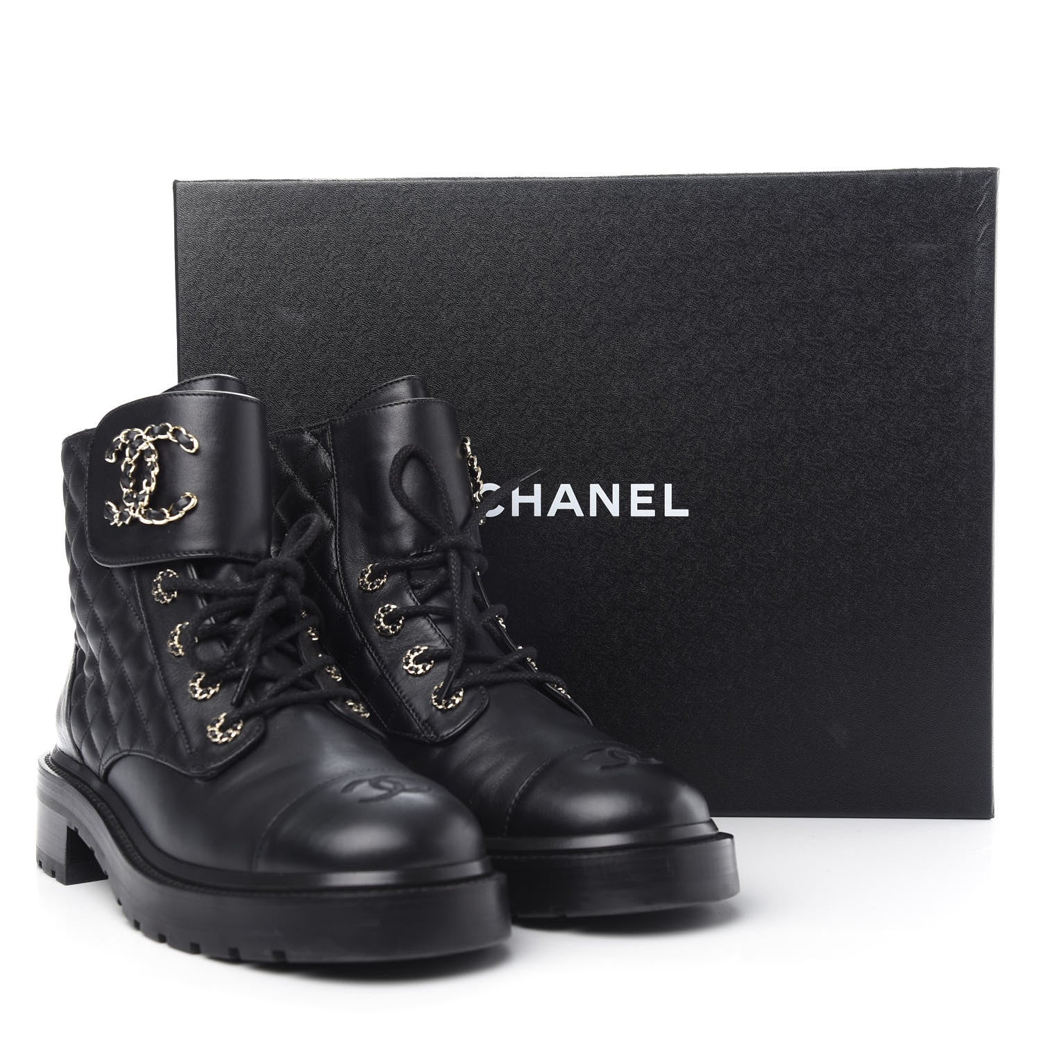 Chanel Lambskin Calfskin Quilted Lace Up Combat Boots 40 Black 11 of 13