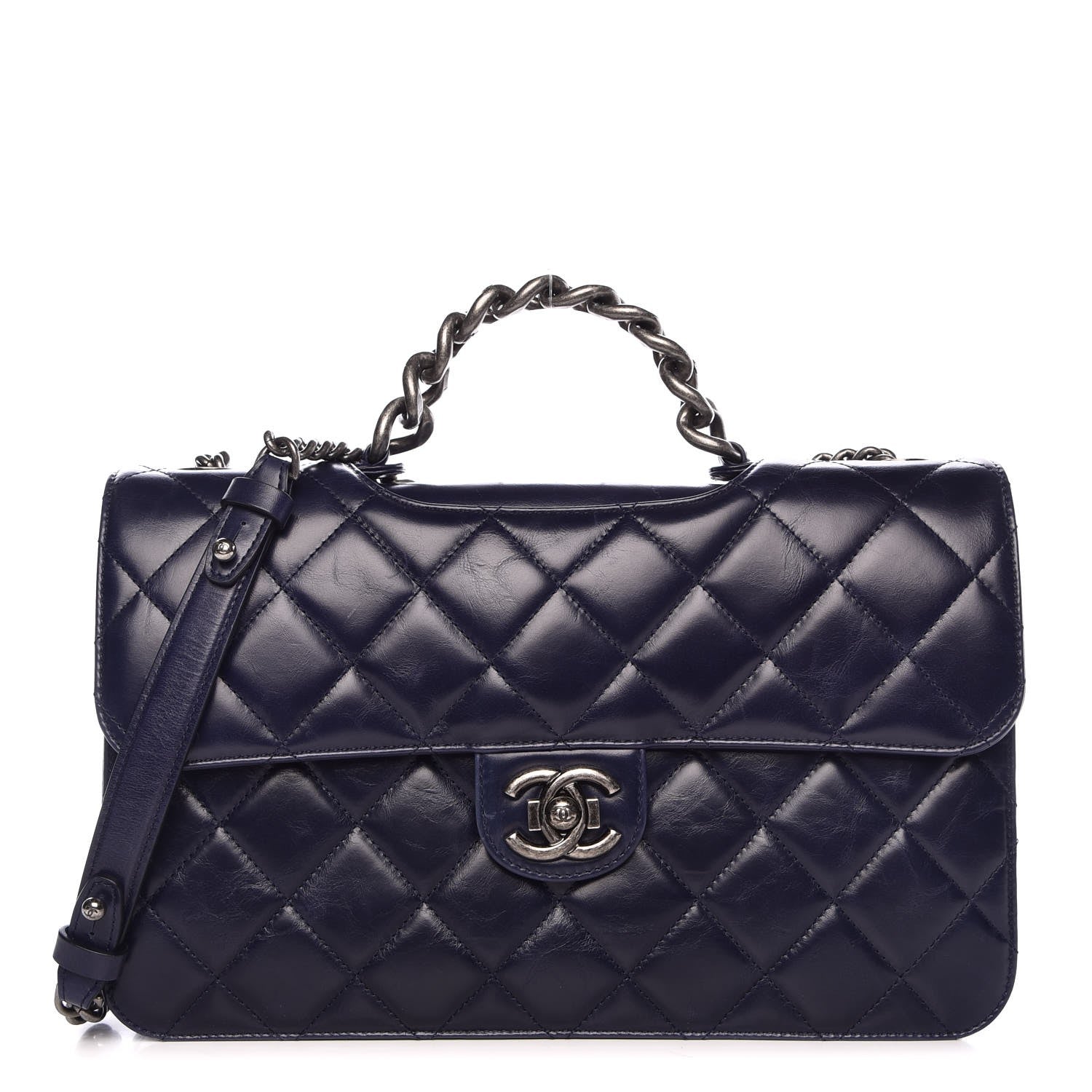 Chanel Glazed Calfskin Quilted Large Perfect Edge Flap Navy 1 of 8
