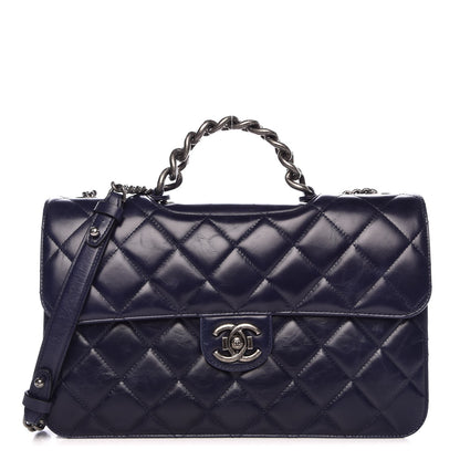 Chanel Glazed Calfskin Quilted Large Perfect Edge Flap Navy 1 of 8