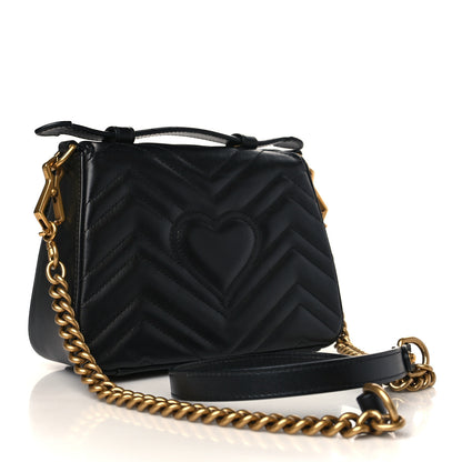 Gucci Calfskin Matelasse Mini GG Marmont Top Handle Shoulder Bag Black 3 of 10