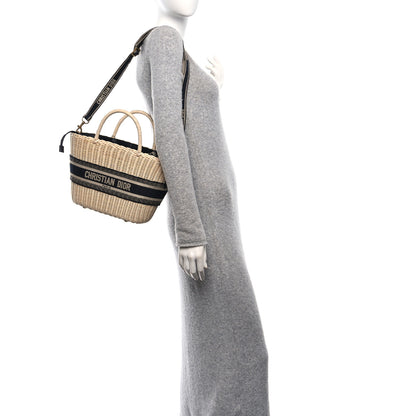 Christian Dior Wicker Oblique Basket Bag Blue 2 of 10