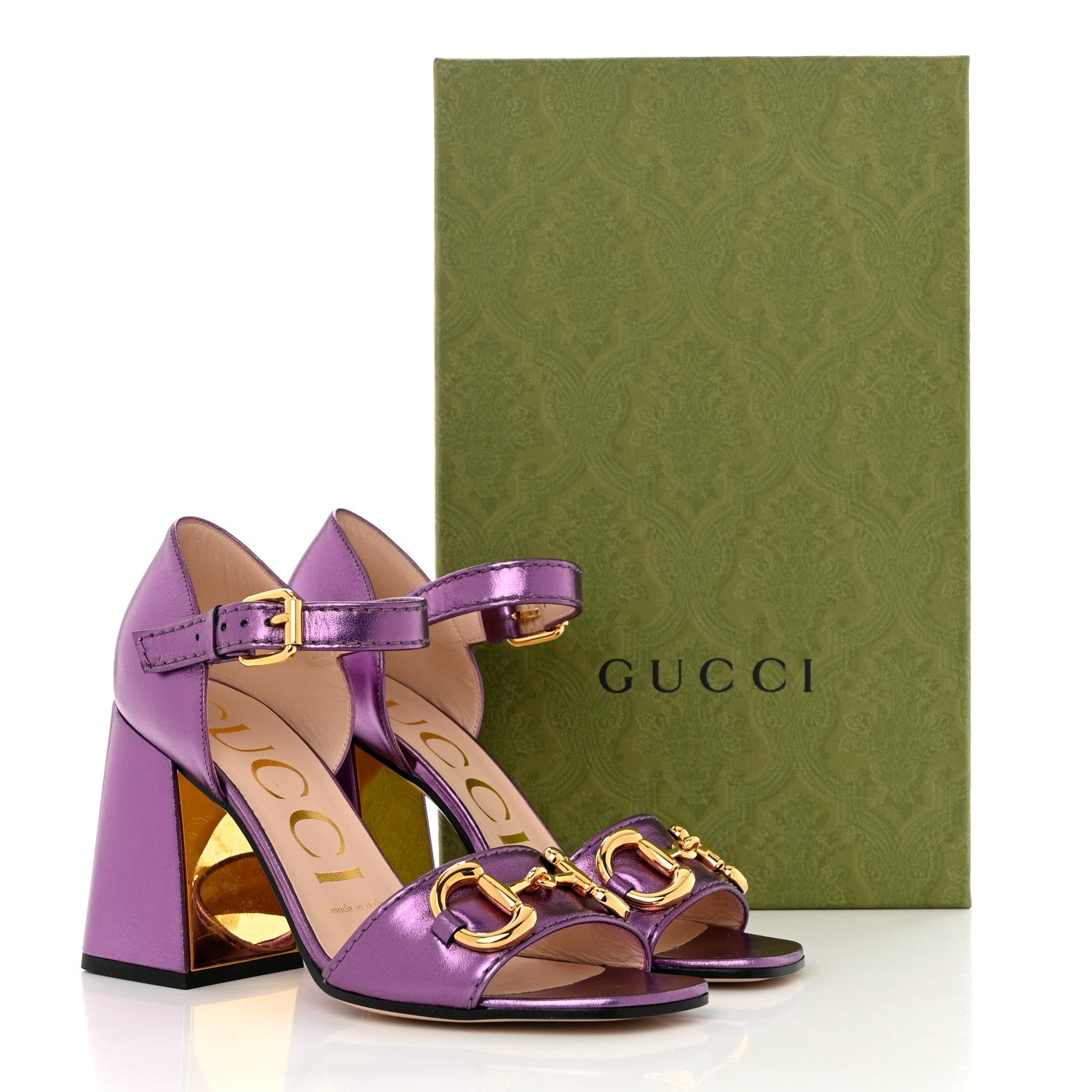 Gucci Metallic Nappa Horsebit Cross Strap 95mm Sandals 37 Violet 9 of 9