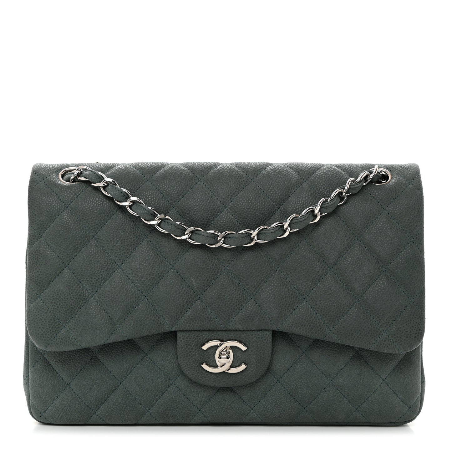 Iridescent Caviar Quilted Jumbo Double Flap Green