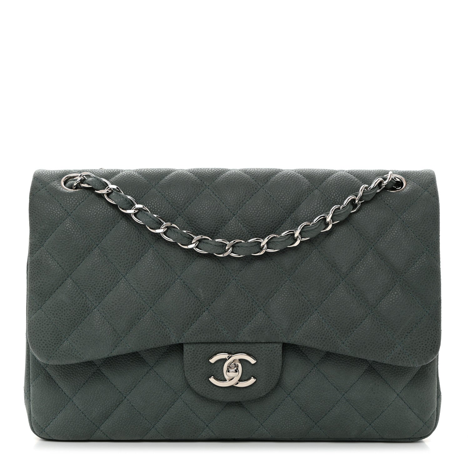 Chanel Iridescent Caviar Quilted Jumbo Double Flap Green 1 of 13