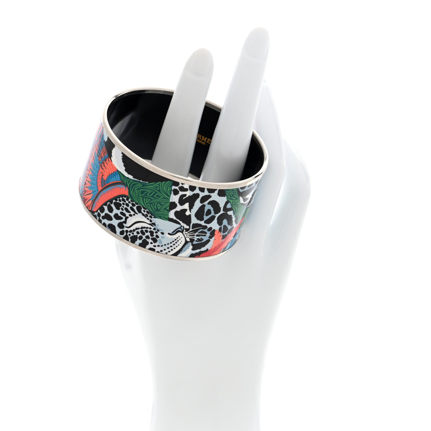 Hermes Enamel Printed Jaguar Quetzal Extra Wide Bracelet 65 2 of 4