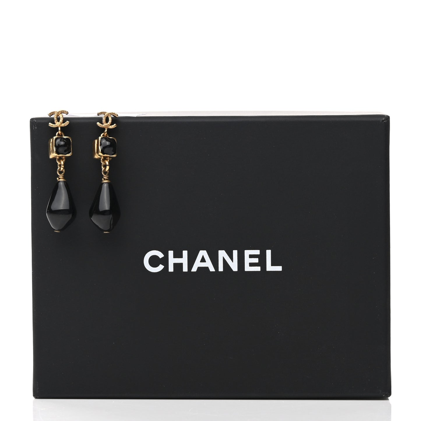 Bead CC Drop Earrings Black Gold