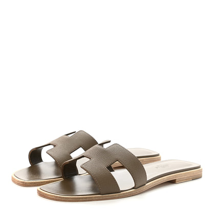 Hermes Epsom Oran Sandals 38 Etoupe 3 of 9