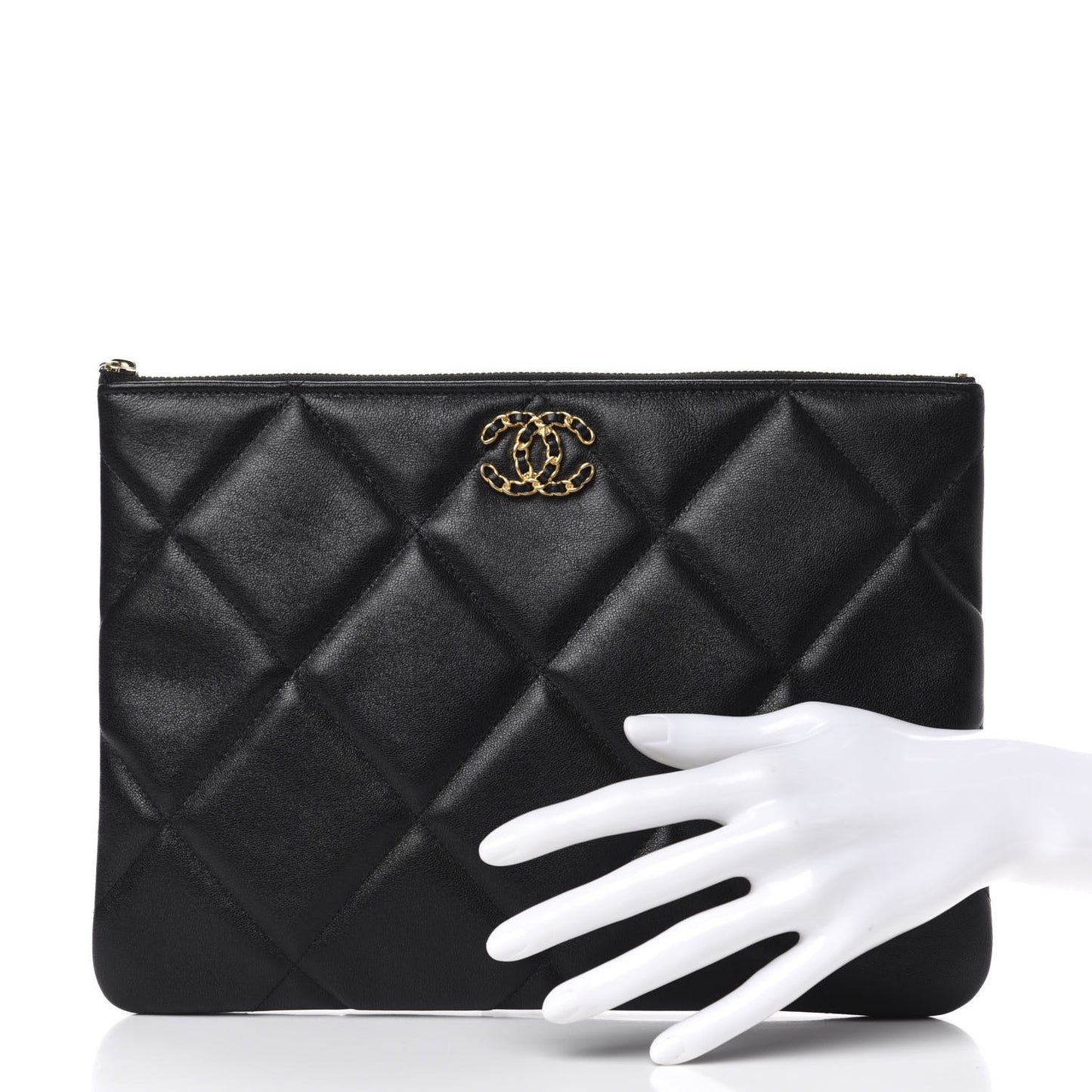 Goatskin Quilted Large 19 Cosmetic Case Black