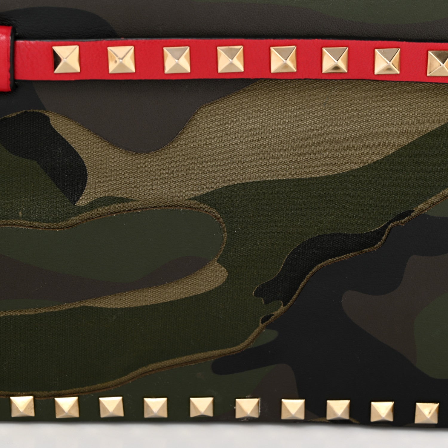Valentino Garavani Nappa Canvas Camouflage Rockstud Wristlet Clutch Verde Rouge 9 of 11