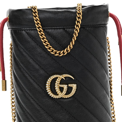 Gucci Vintage Effect Calfskin Matelasse Diagonal Mini Torchon GG Marmont 2.0 Bucket Bag Black Romantic Cherry 8 of 10