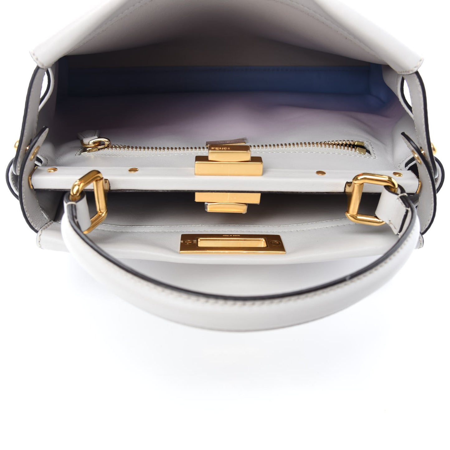 X JOSHUA VIDES Vitello Seta Shiny Nappa Degrade Medium Peekaboo Iconic Satchel Ghiaia Rosa Azzurro