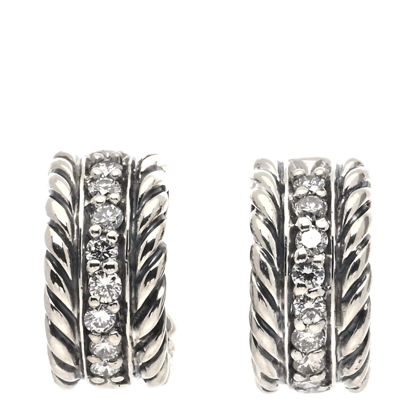 Sterling Silver Diamond 12mm Cable Hoop Earrings